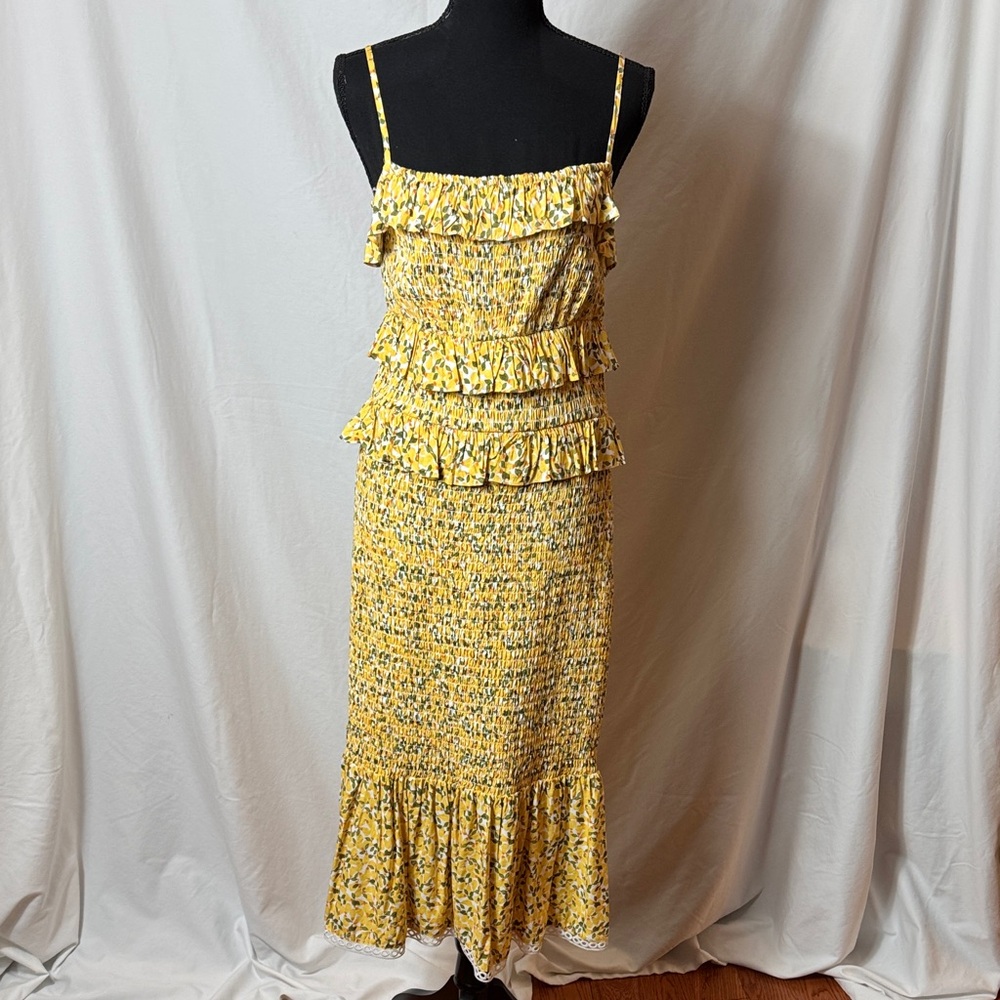 ANTONIO MELANI Yellow Ruffle Midi Dress